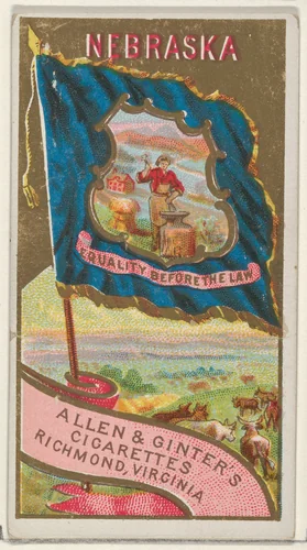 Nebraska, from Flags of the States and Territories (N11) for Allen & Ginter Cigarettes Brands by Allen & Ginter, print, 1888