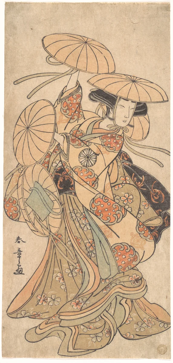 Kabuki Actor Nakamura Tomijūrō I in a Female Dance Role by Katsukawa Shunshô (勝川春章), print, 1767-1787