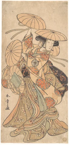 Kabuki Actor Nakamura Tomijūrō I in a Female Dance Role by Katsukawa Shunshô (勝川春章), print, 1767-1787