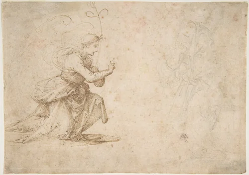 The Annunciation (recto); Faint View of Buildings (verso) by Fra Bartolomeo, drawing, 1472-1517