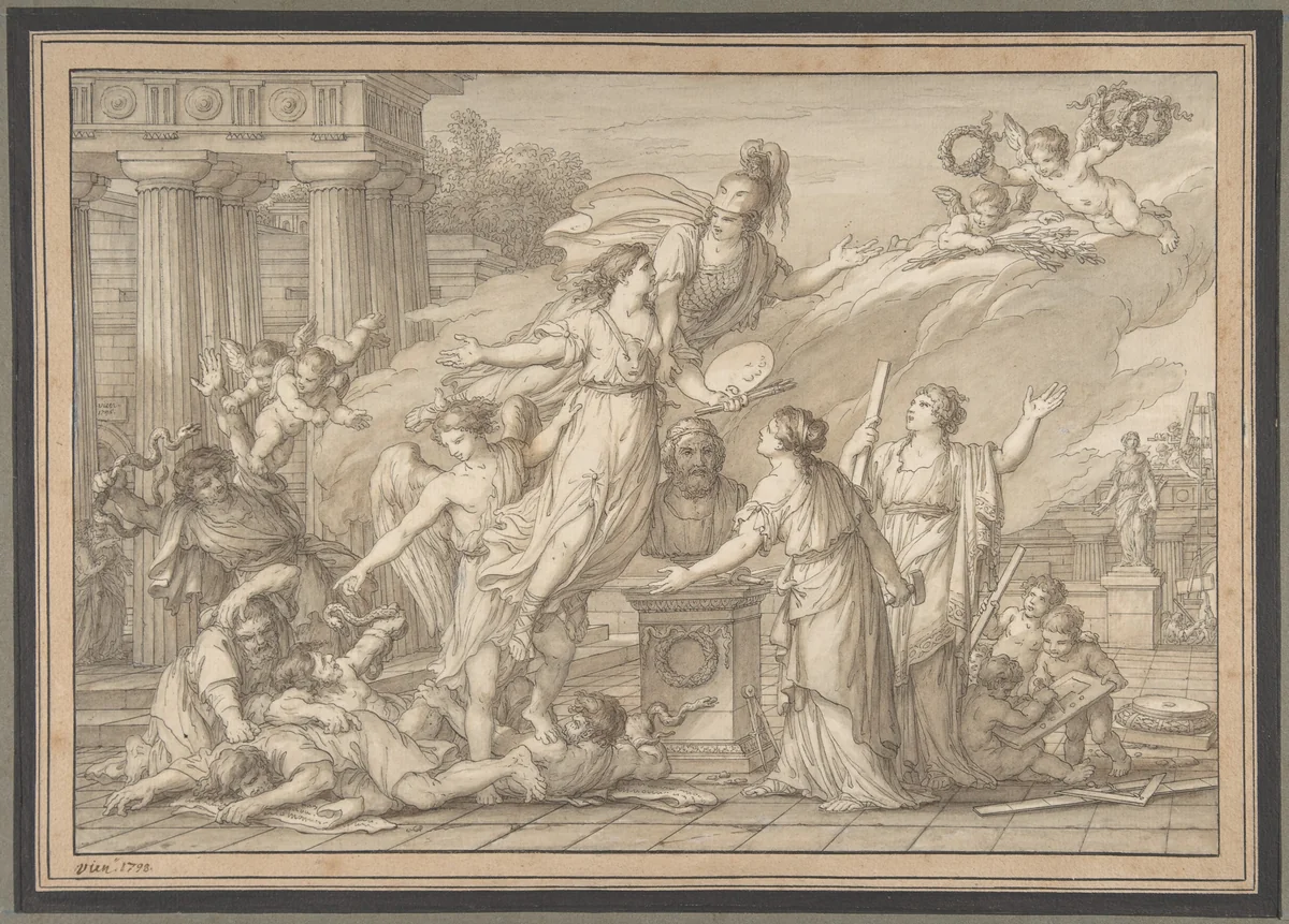 Allegory of the Arts by Joseph-Marie Vien, drawing, 1796