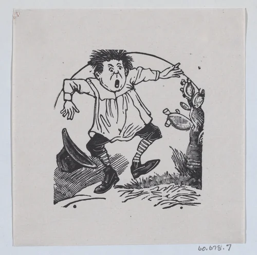 A man jumping up after pricking his finger on a cactus by José Guadalupe Posada, print, 1875-1885