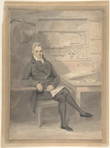 Portrait of a Man, Seated in Front of a Writing Desk by Henry Edridge, drawing, 1795-1800