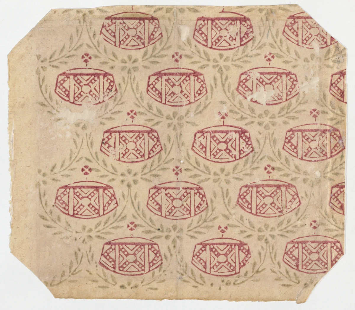 Sheet with overall pattern of vines and geometric designs by anonymous, print, 1800-1900
