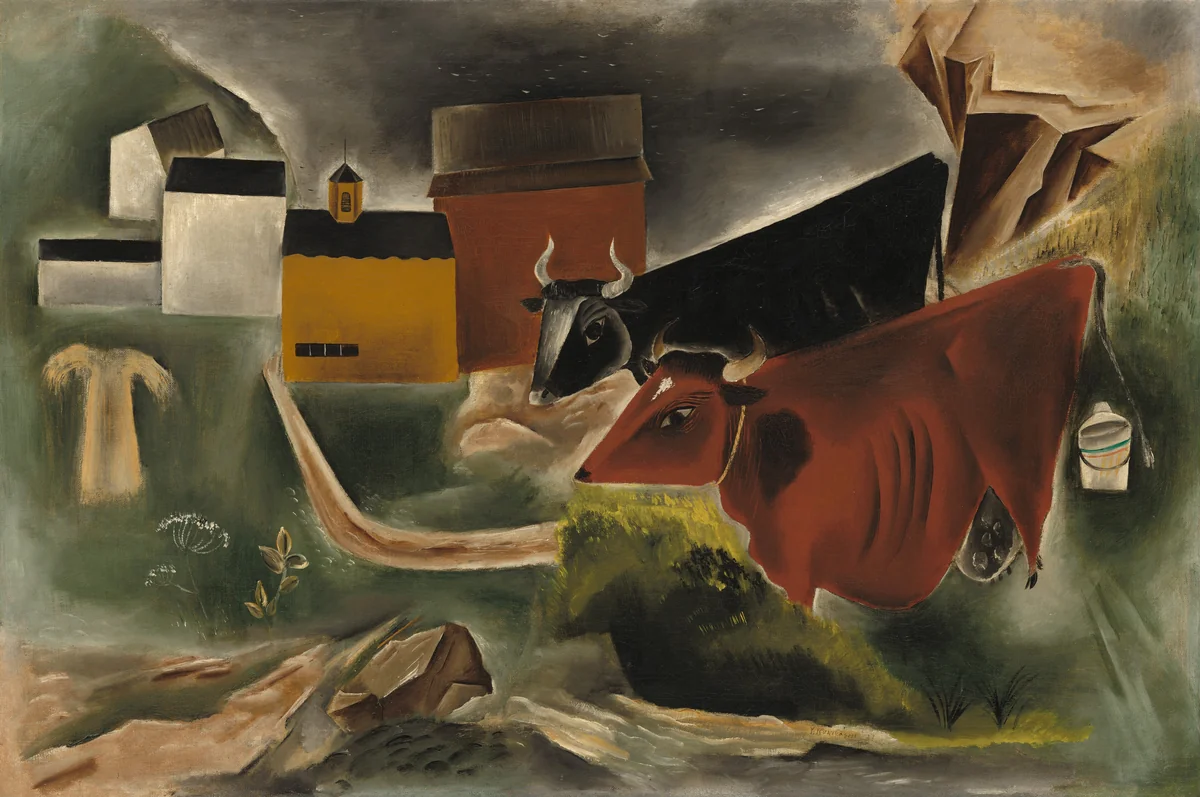 Cows in Pasture by Yasuo Kuniyoshi, painting, 1923