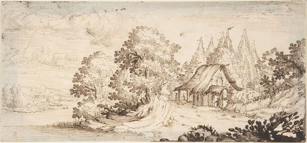 Landscape with Cottage by Jacques Callot, drawing, 1605-1635