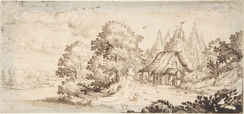 Landscape with Cottage by Jacques Callot, drawing, 1605-1635