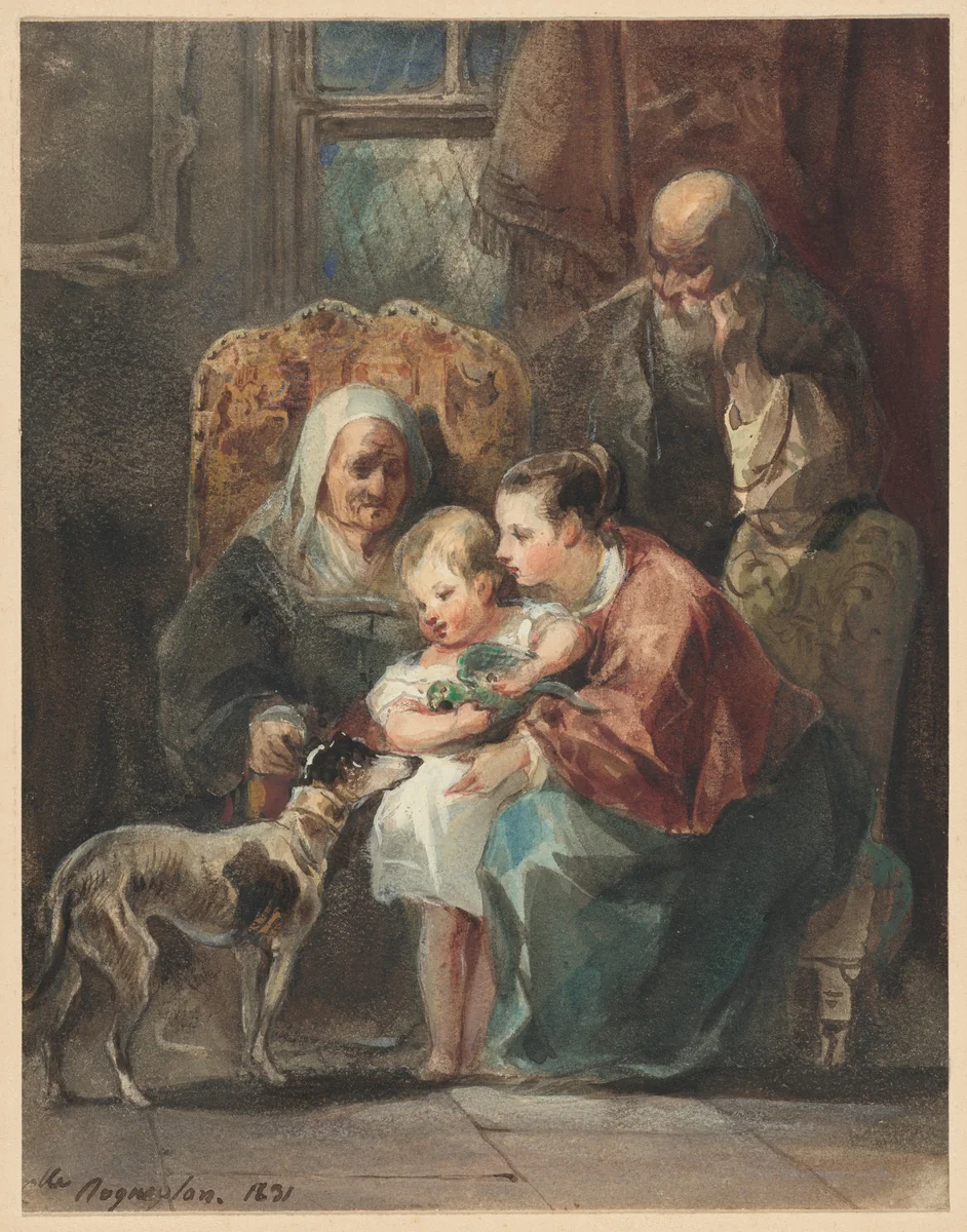 Family Scene by Camille Joseph Etienne Roqueplan, drawing, 1831
