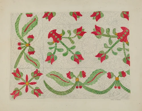 Quilt - Tulip Design by Ethel Dougan, index of american design, 1937