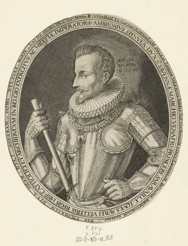 Portret van Ambrogio Spinola, in harnas by Crispijn van de Passe, print, 1606