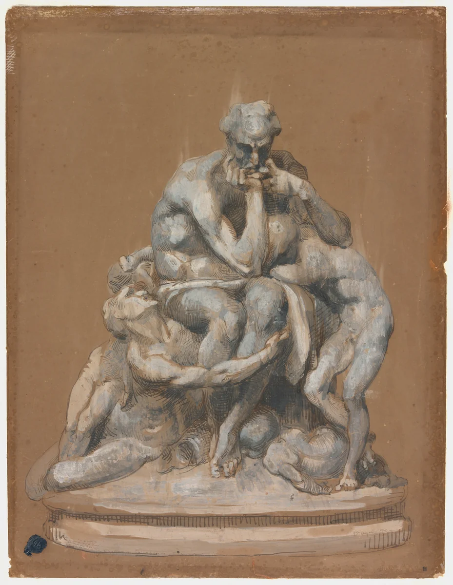 Study for the Sculpture Ugolino and His Children by Jean Baptiste Carpeaux, painting, 1860