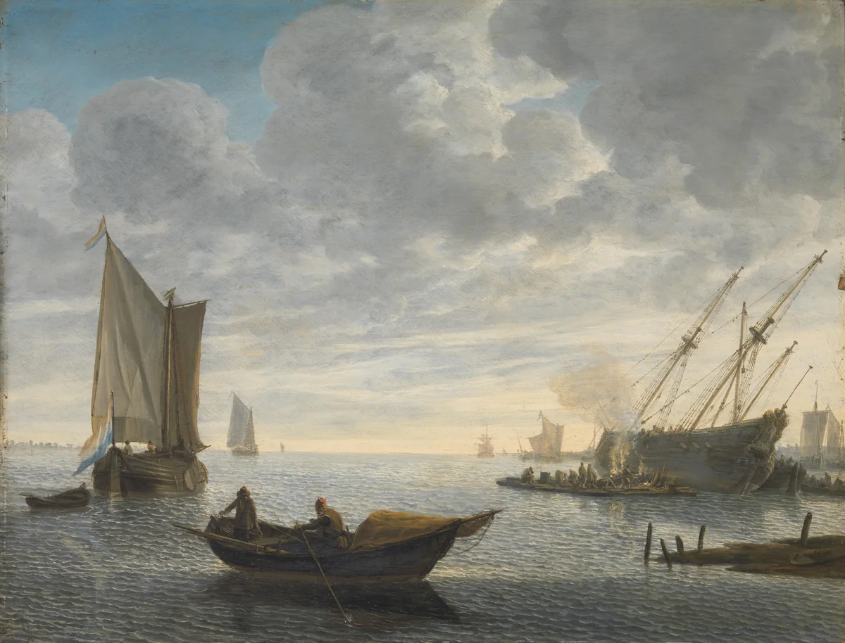 Caulking of a Vessel by Lieve Pietersz. Verschuier, painting, 1660-1686