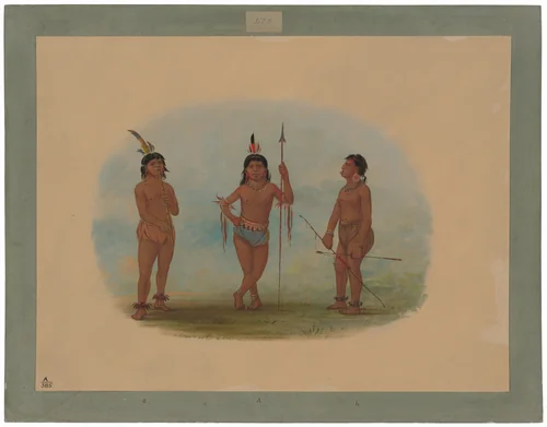 Three Young Tobos Men by George Catlin, painting, 1854-1869