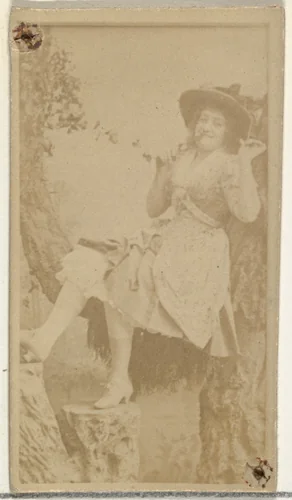 [Actress in studio reclining against prop trees], from the Actors and Actresses series (N145-8) issued by Duke Sons & Co. to promote Duke Cigarettes by W. Duke, Sons & Co., photograph, 1890-1895