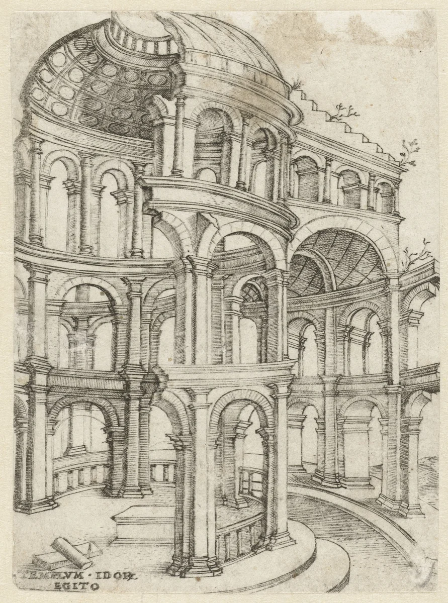 Vervallen klassieke tempel by anonymous, print, 1500-1549
