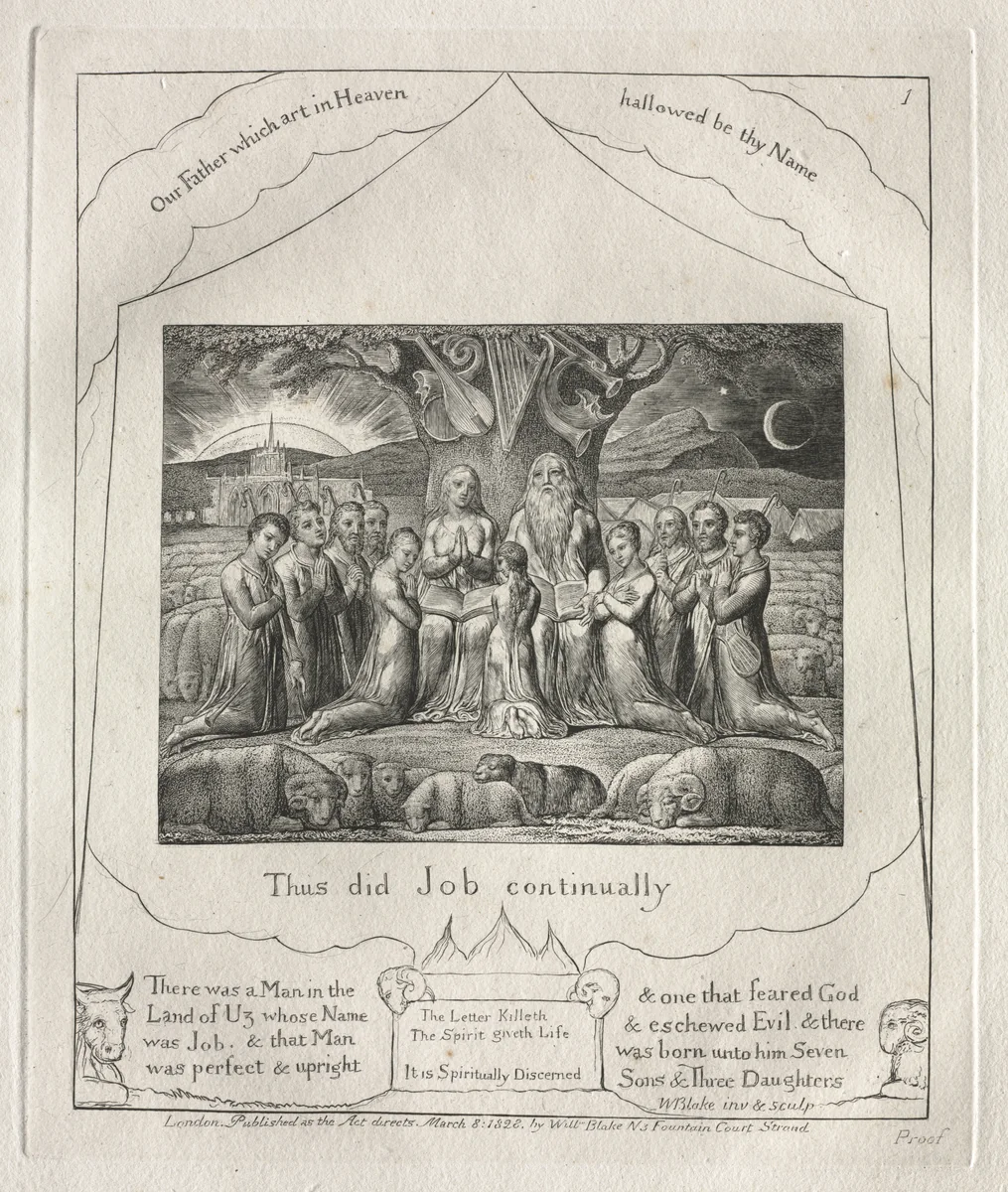 The Book of Job: Pl. 1, Thus did Job continually by William Blake, other, 1825