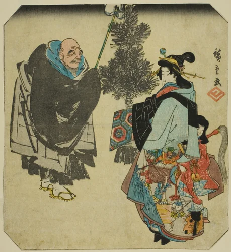 Seki: Priest Ikkyu and the Hell Courtesan, from the series "Fifty-three Pairings for the Tokaido Road (Tokaido gojusan tsui)" by Utagawa Hiroshige (歌川広重), print, 1840-1851