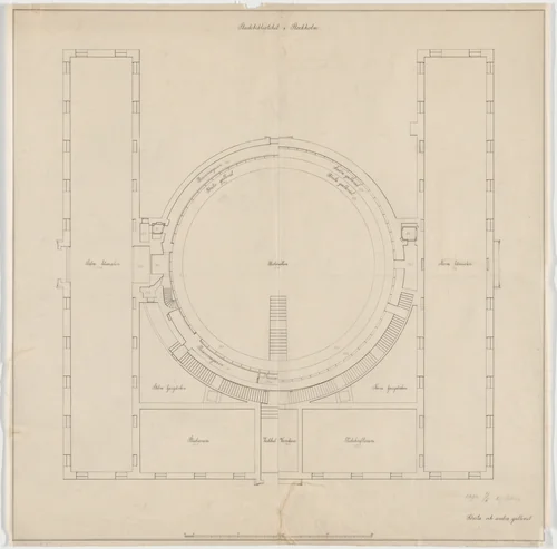 Public Library, Stockholm, Sweden, Plan of first and second galleries by Erik Gunnar Asplund, architecture