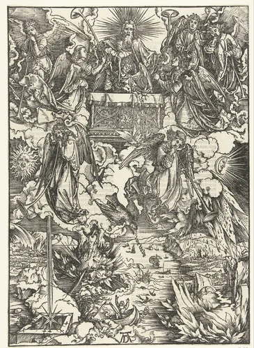De zeven engelen met de bazuinen by Unknown, print, 1496-1497