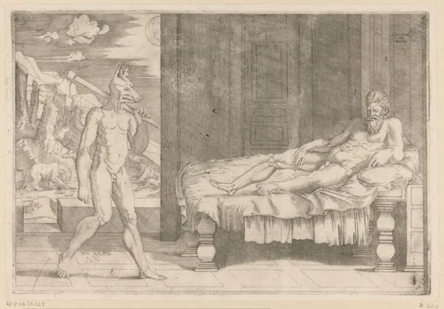 Lycaon en Jupiter by Unknown, print, 1524