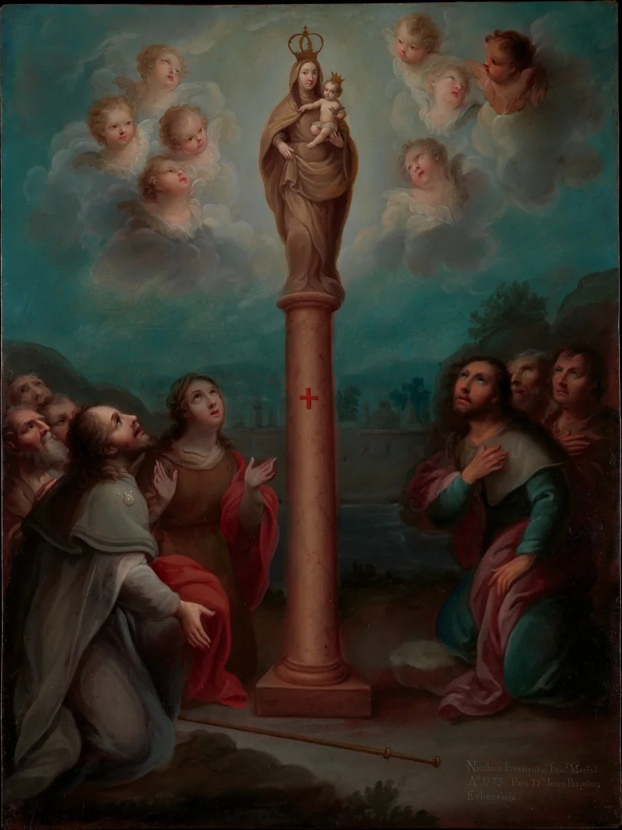The Apparition of the Virgin of El Pilar to St. James by Nicolás Enríquez, artwork, 1773