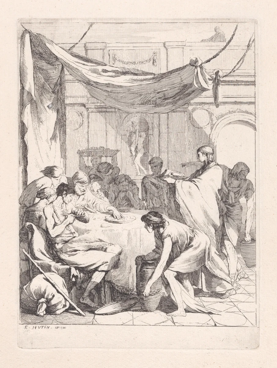 Sheltering Strangers by François Hutin, print, 1732-1763