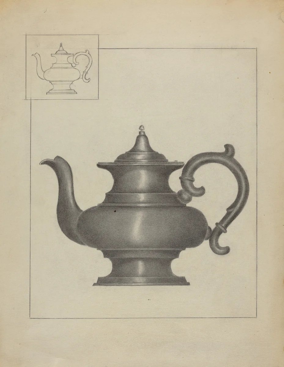 Pewter Teapot by Janet Riza, index of american design, 1936