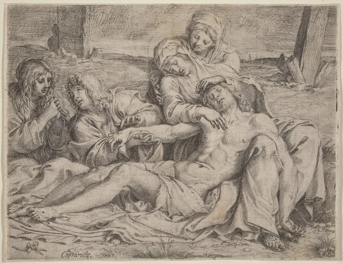 Pietà (the "Christ of Caprarola") by Annibale Carracci, print, 1597