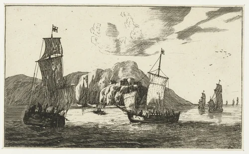 Vissersboten in een baai by anonymous, print, 1656-1714