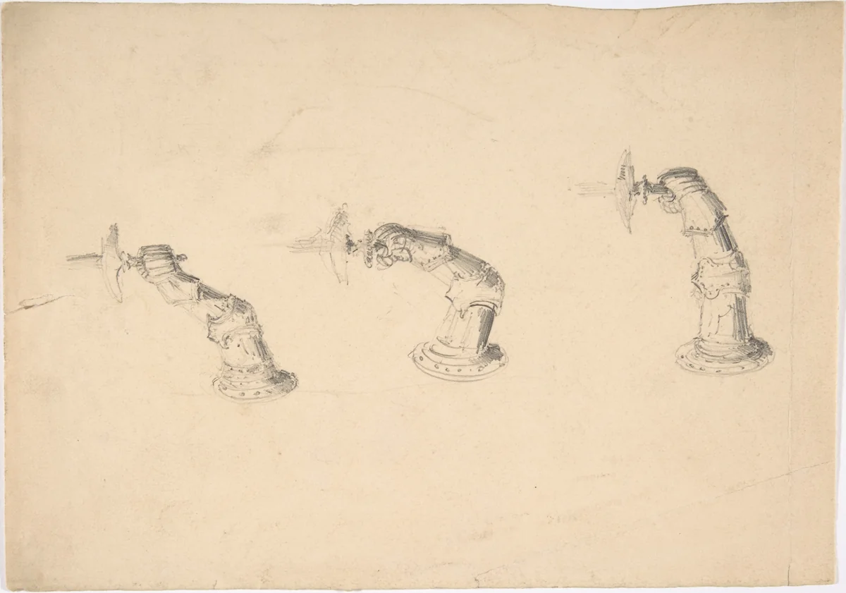 Three Wall Lights Composed out of Armor by anonymous, drawing, 1800-1850