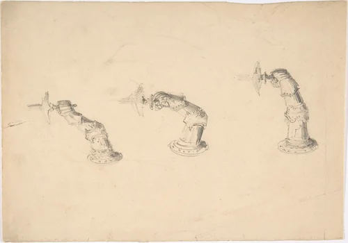 Three Wall Lights Composed out of Armor by anonymous, drawing, 1800-1850
