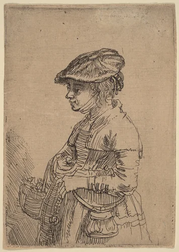 Girl with a Basket by Rembrandt van Rijn, print, 1642