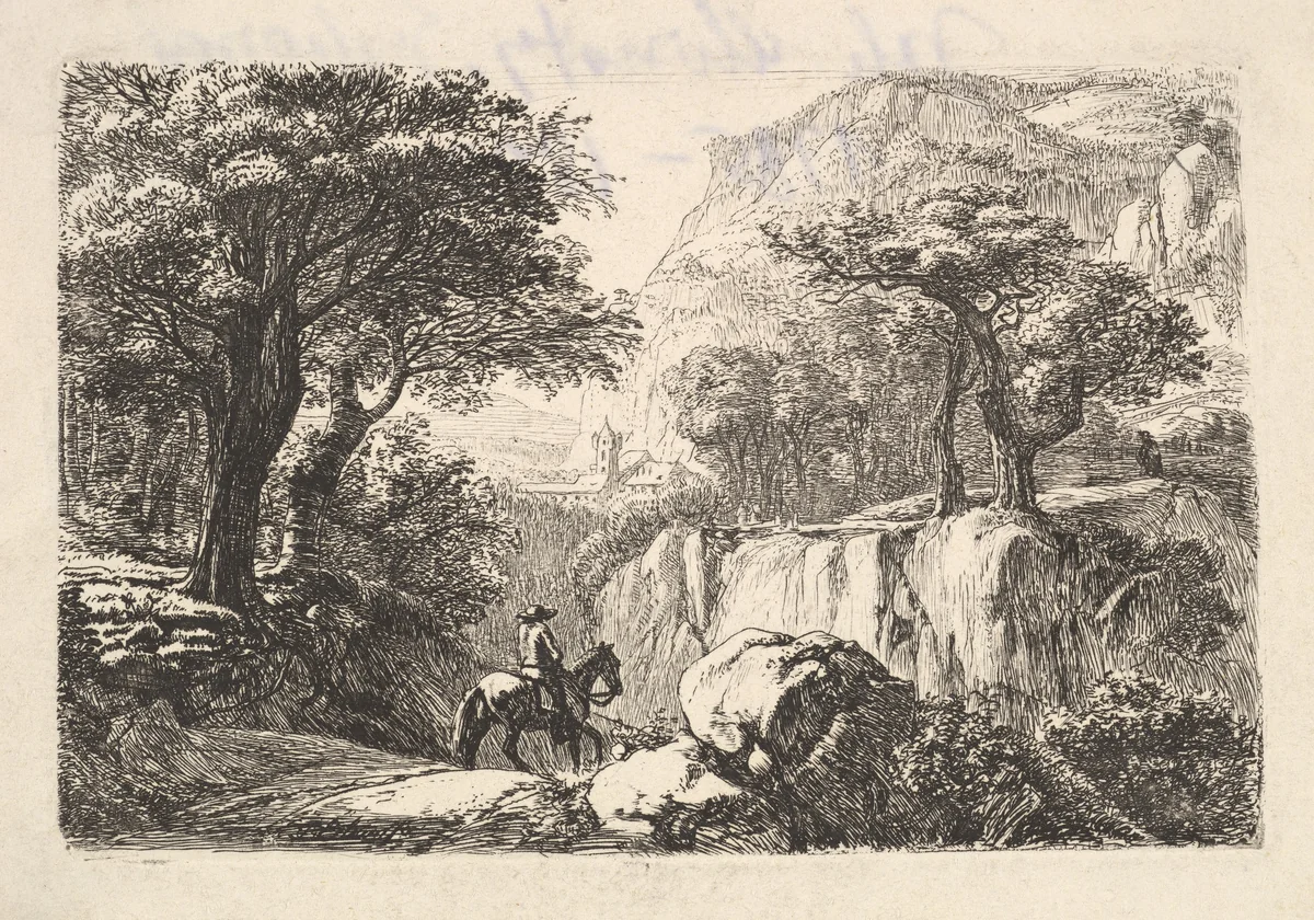 The Horseback Rider in the Gorge by Johann Christoph Erhard, print, 1800-1822
