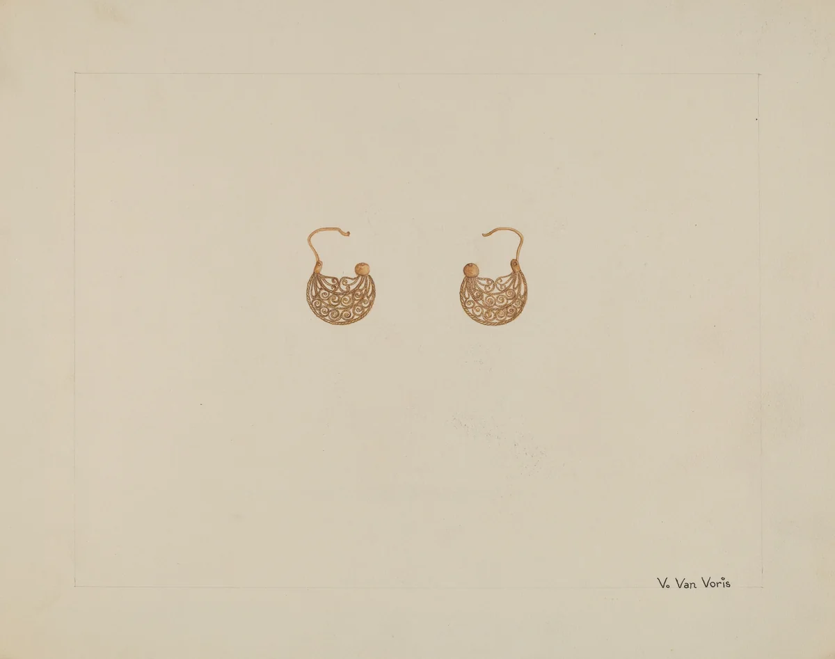 Earrings by Vera Van Voris, index of american design, 1937
