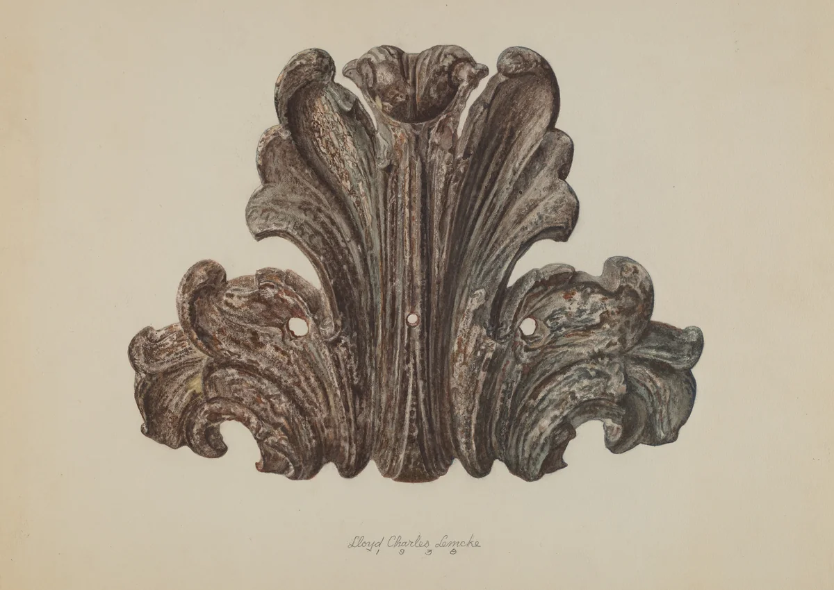 Ornamental Iron Leaf by Lloyd Charles Lemcke, index of american design, 1938