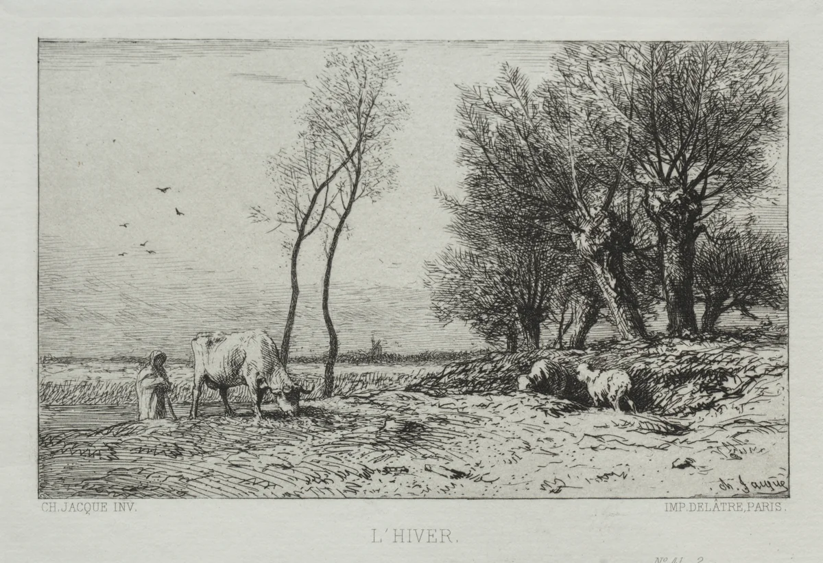 Winter by Charles-Émile Jacque, print, 1867