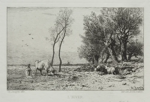 Winter by Charles-Émile Jacque, print, 1867