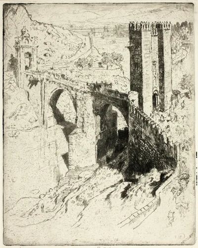 The Bridge of Alcantara, Toledo by Joseph Pennell, print, 1904