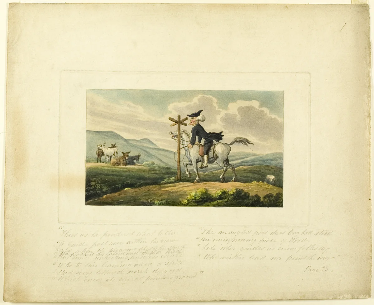 Doctor Syntax Losing His Way, from The Tour of Doctor Syntax by Thomas Rowlandson, print, 1808-1813