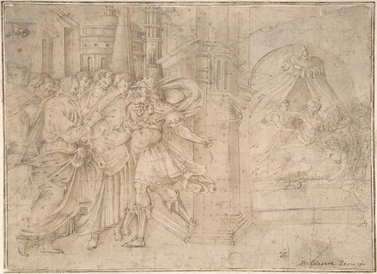 Christ and the Daughter of the Centurion by Perino del Vaga, drawing, 1500-1600