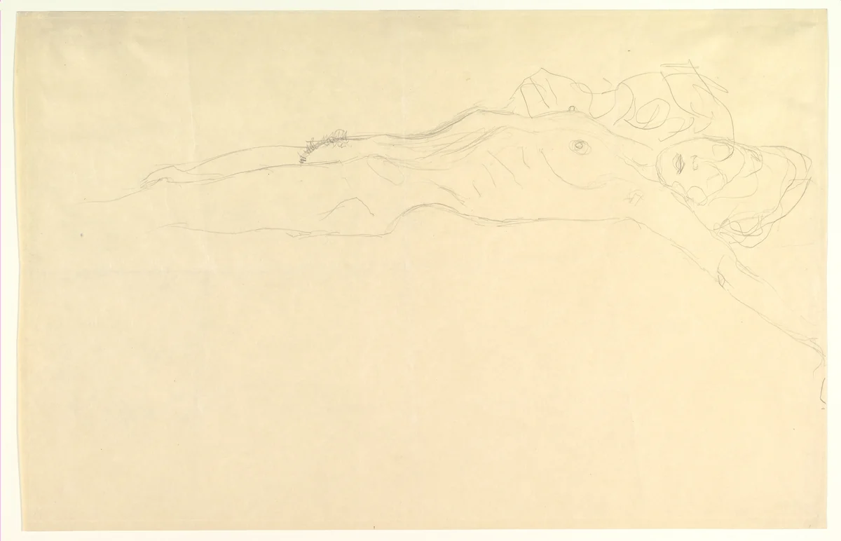 Reclining Nude with Outstretched Left Arm by Gustav Klimt, drawing, 1903-1904