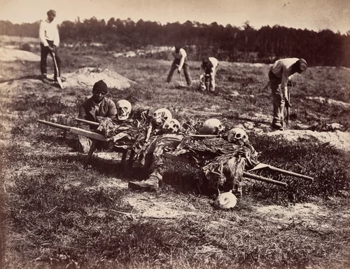 A Burial Party, Cold Harbor, Virginia, pl. 94 from the album "Gardner's Photographic Sketch Book of the War, Volume II" (1866) by John Reekie, photograph, 1865