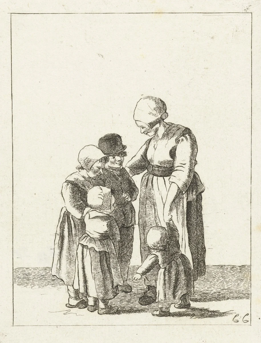 Moeder met vier kinderen by Pieter de Mare, print, 1779