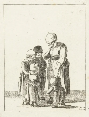 Moeder met vier kinderen by Pieter de Mare, print, 1779