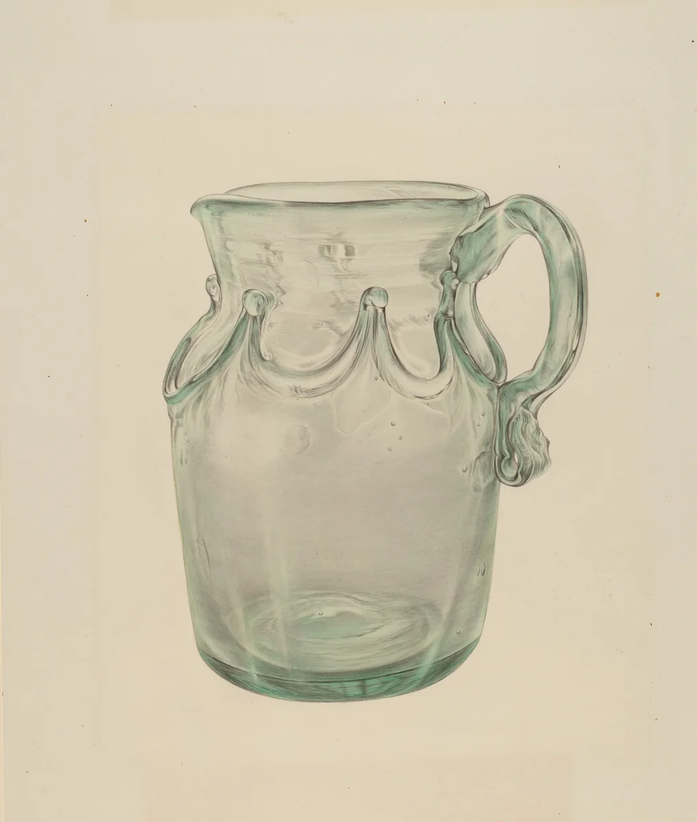 Glass Pitcher by Elisabeth Fulda, index of american design, 1940