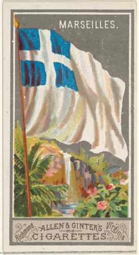 Marseilles, from the City Flags series (N6) for Allen & Ginter Cigarettes Brands by Allen & Ginter, print, 1887