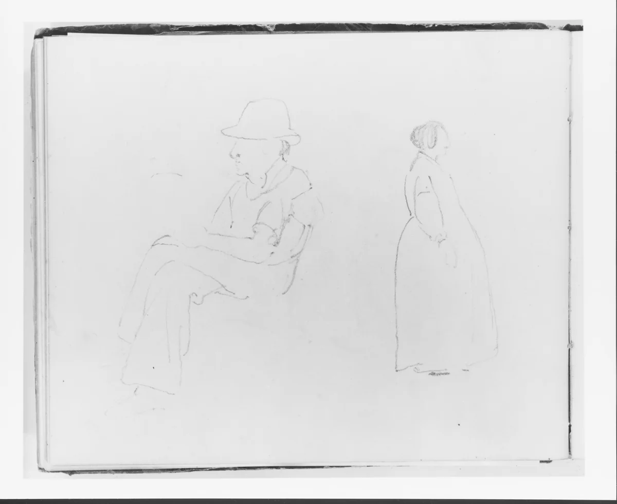 Seated Man; Standing Woman (from Sketchbook) by Francis William Edmonds, artwork, 1835-1839
