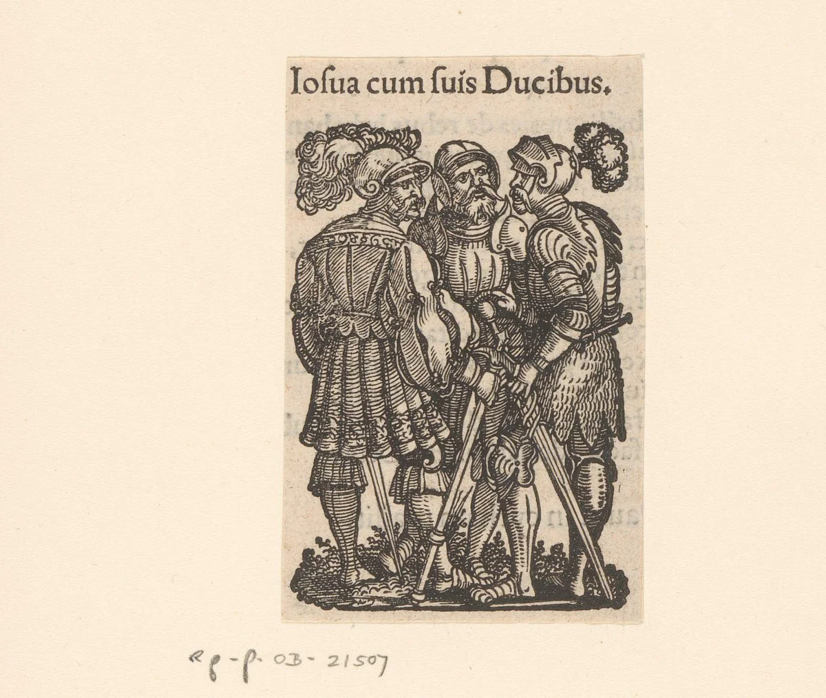 Jozua met twee van zijn legeraanvoerders by anonymous, print, 1530-1533