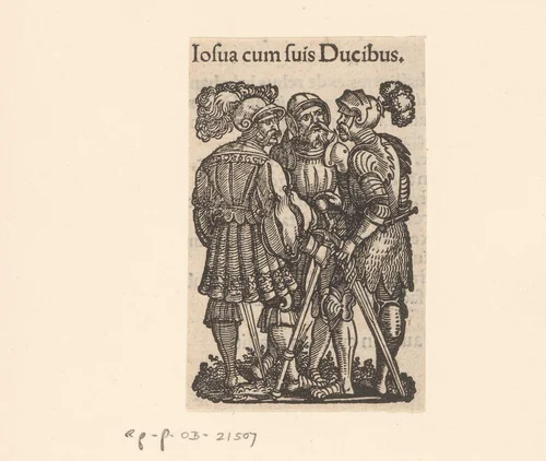 Jozua met twee van zijn legeraanvoerders by anonymous, print, 1530-1533