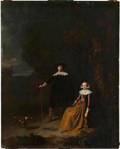 Portrait of a Couple in a Landscape by Gerard Dou, painting, 1635-1665